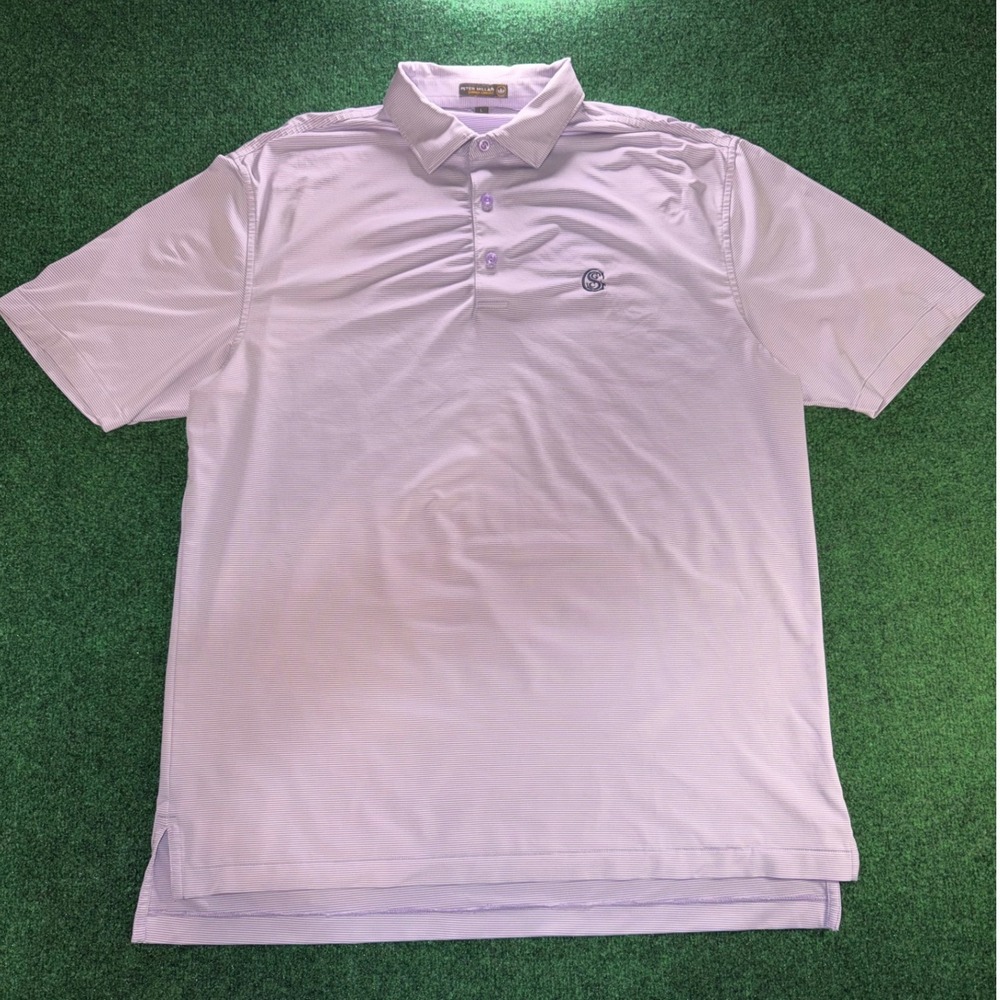 Peter Millar Summer Comfort Mens Large Polo Shirt Purple Stripe Sage Valley SGC